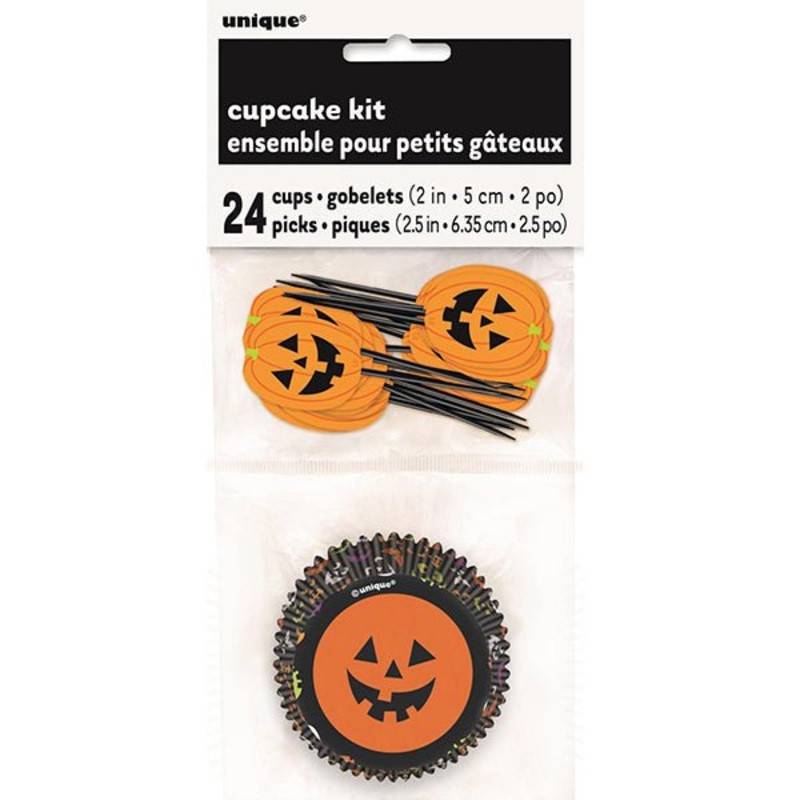 24pk Halloween Pumpkin Face Cupcake Kit