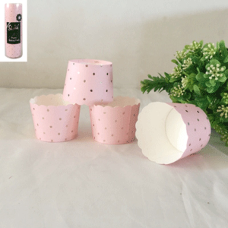 25pk Pink Paper Baking Cupcake Cups with Gold Foiled Dotty