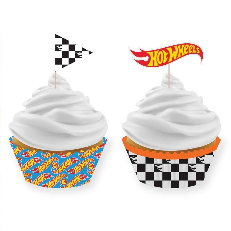 48pcs Hot Wheels Birthday Cupcake Case and Pick set
