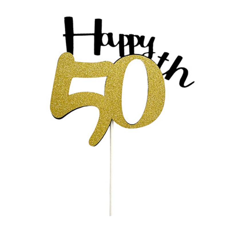 50TH BIRTHDAY GLITTER GOLDEN CAKE TOPPER