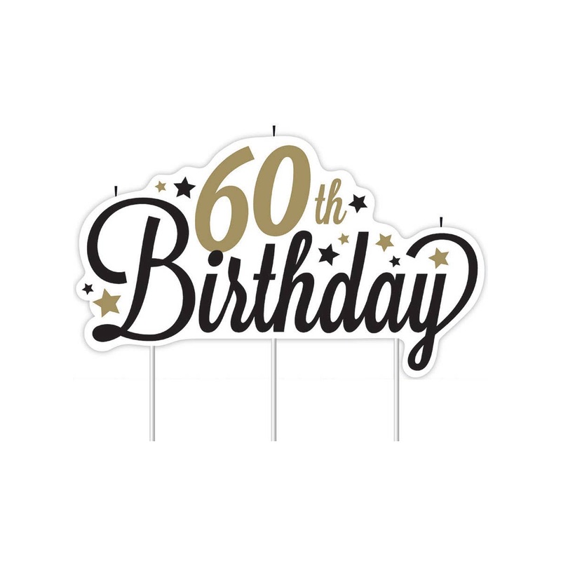 60th Birthday Gold and Black Birthday Cake Candle