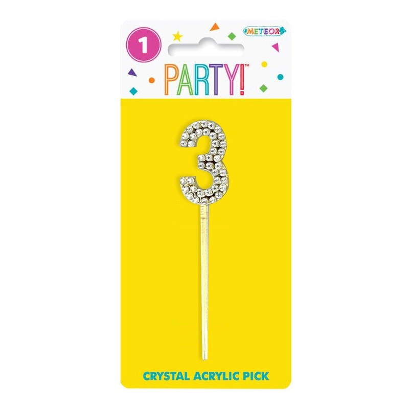 Acrylic Crystal Number Pick Cake Topper - Number 3