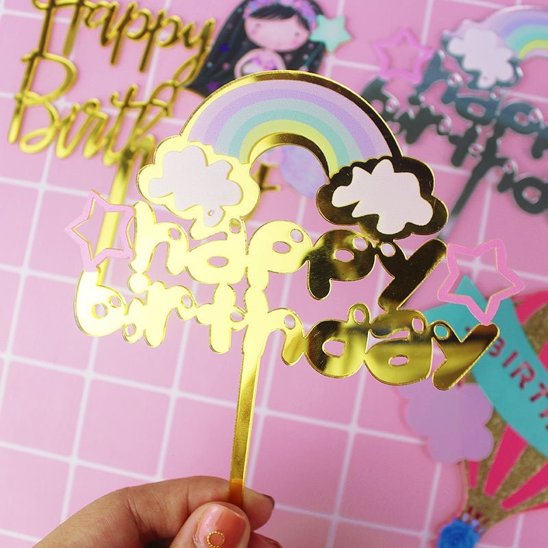 Acrylic Mirror Metallic Birthday Cake Topper - Rainbow