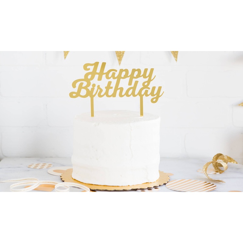 Basic GOLD ACRYLIC HAPPY BIRTHDAY CAKE TOPPER