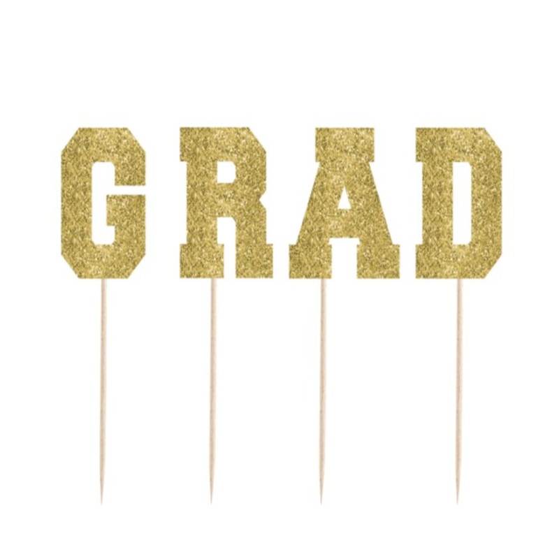 Gold Glitter GRAD Picks Graduation Cake Topper