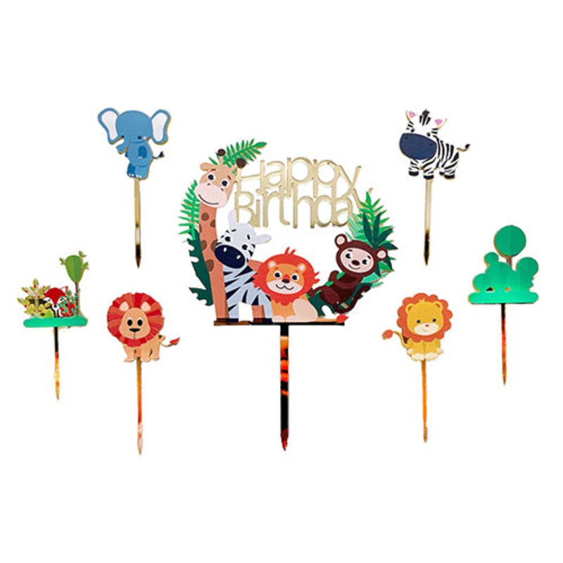 JUNGLE THEME BIRTHDAY CAKE TOPPER SET
