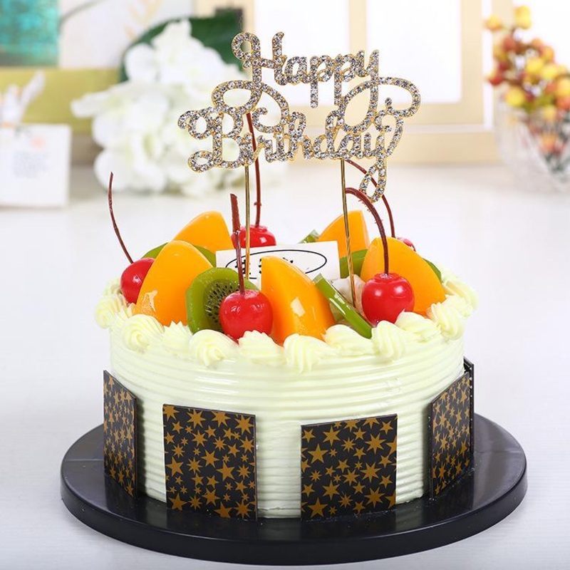 Metal Cake Topper with Crystal - Happy Birthday