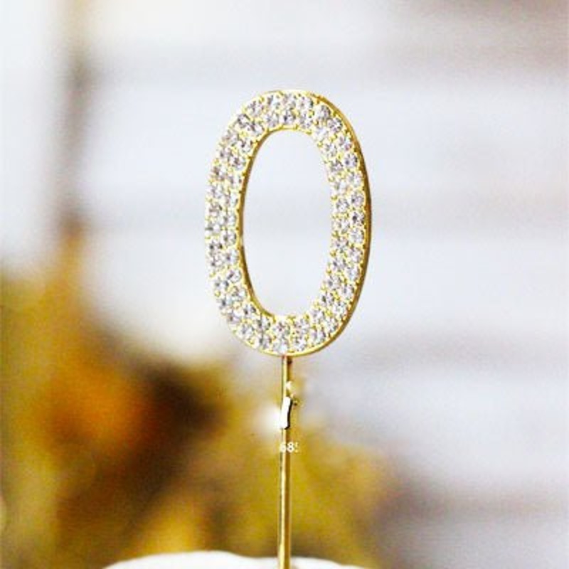 Metal Number Birthday Cake Topper with Crystal - Gold 0