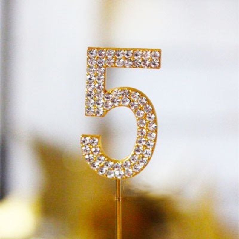 Metal Number Birthday Cake Topper with Crystal - Gold 5