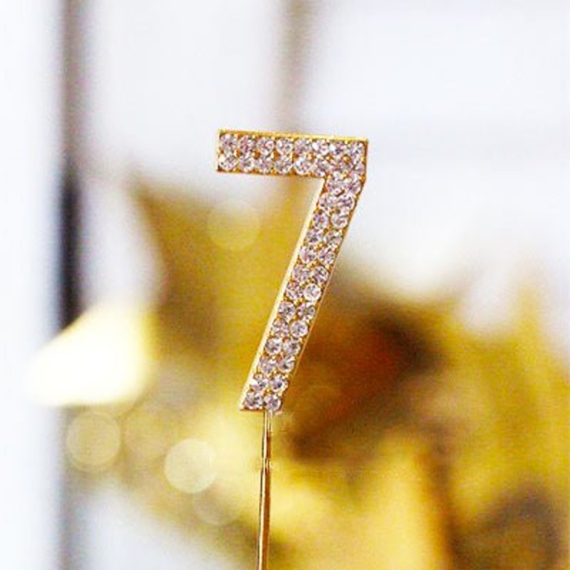 Metal Number Birthday Cake Topper with Crystal - Gold 7