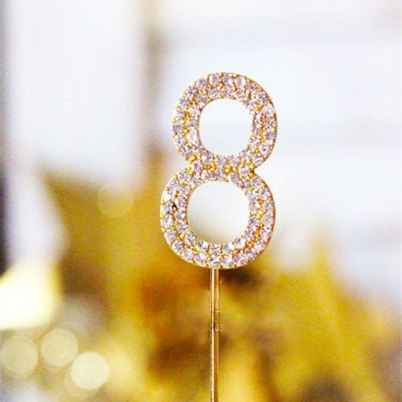 Metal Number Birthday Cake Topper with Crystal - Gold 8