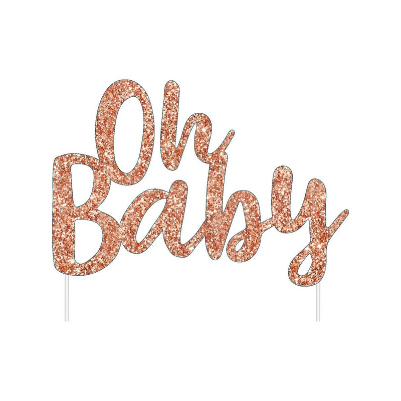 Oh Baby Rose Gold Glitter Baby Shower Cake Topper