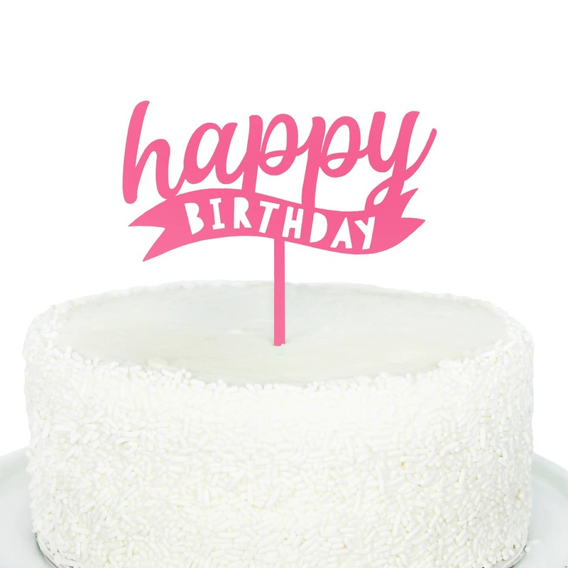 Pink Acrylic Happy Birthday Banner Cake Topper