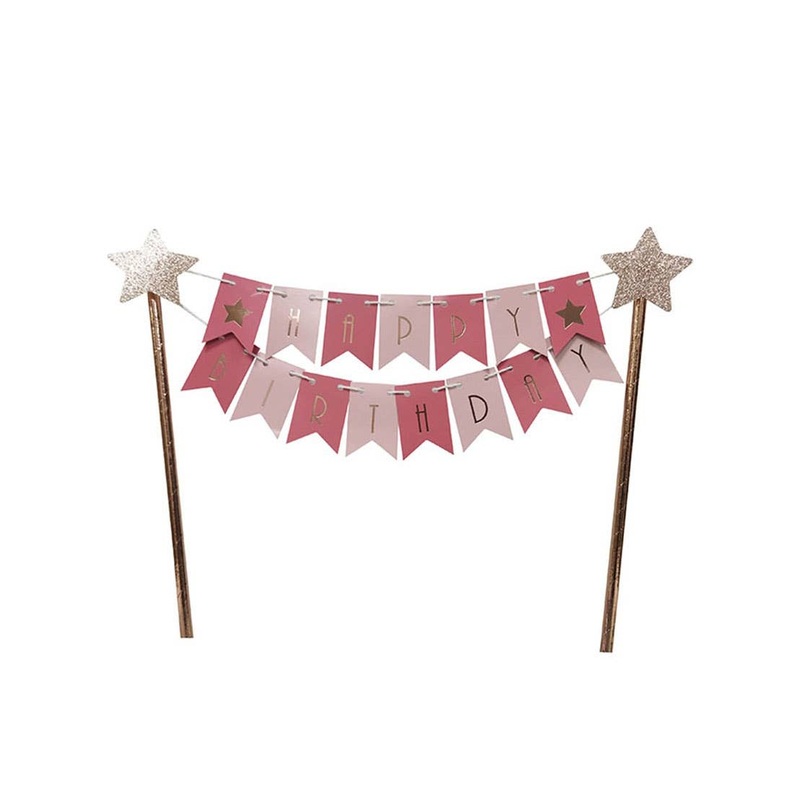 Pink and Gold Foil Happy Birthday Cake Topper