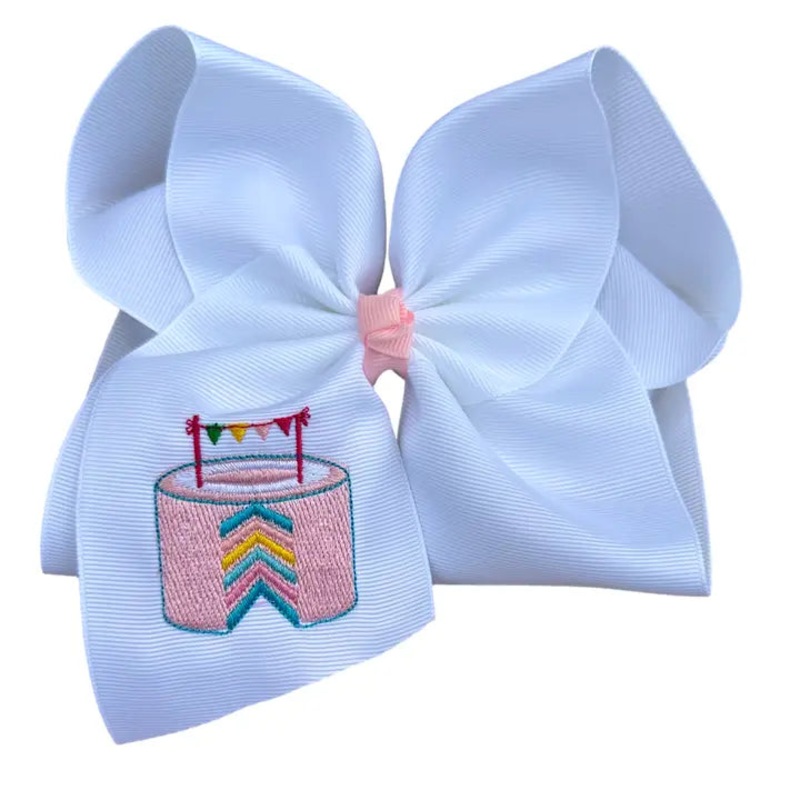 Striped Birthday Cake Embroidered Bow Headband