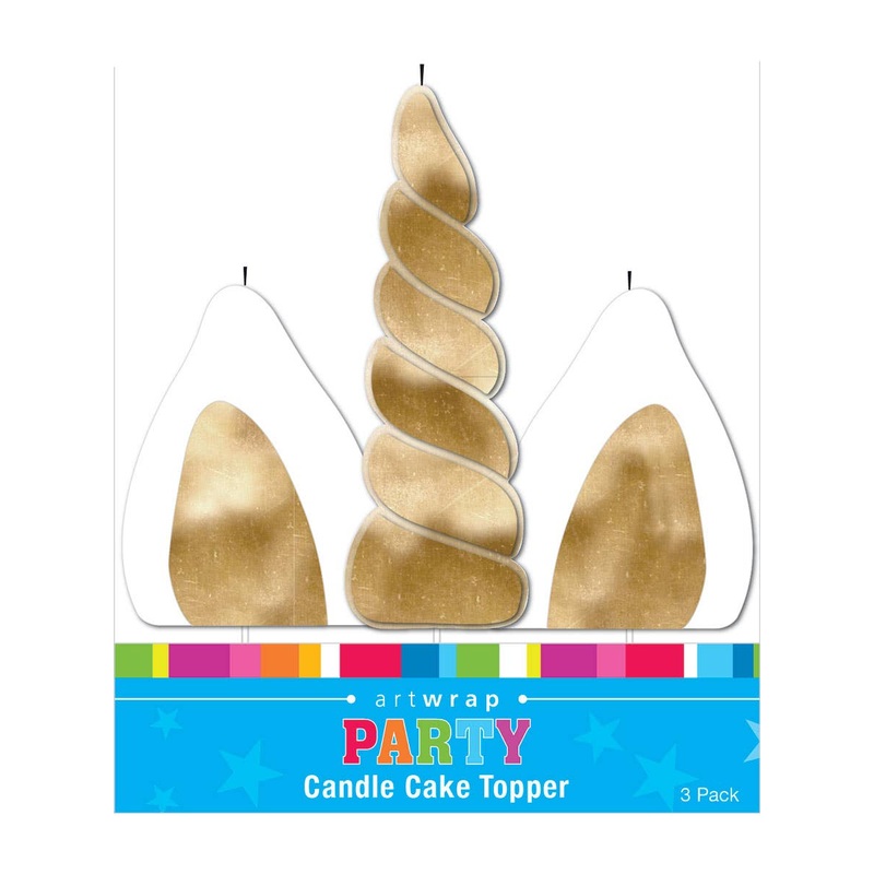 White and Gold Unicorn Horn Birthday Cake Candle