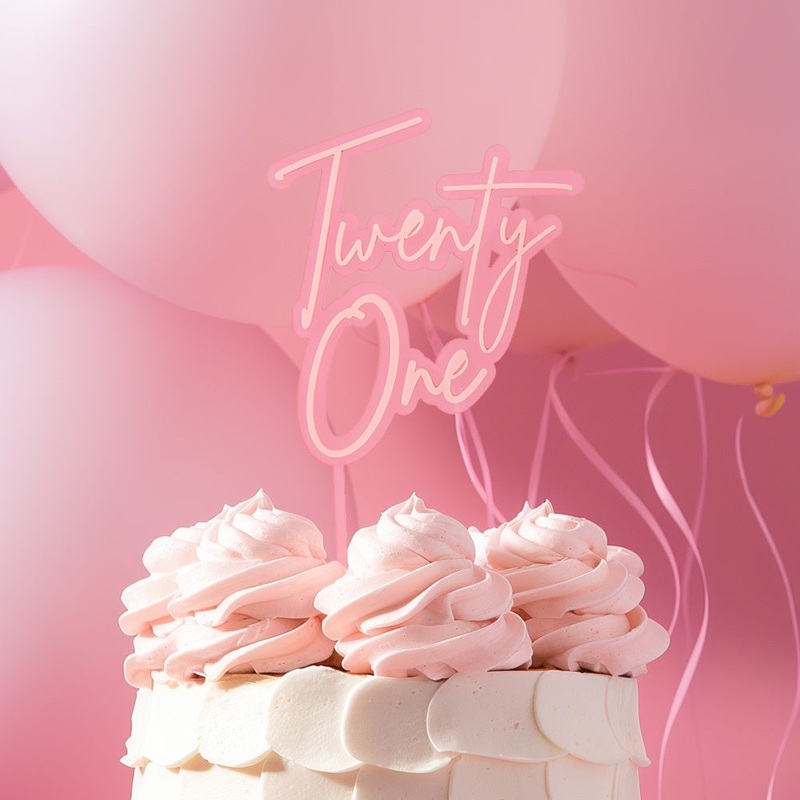 Bubblegum Pink Layered Twenty One Cake Topper