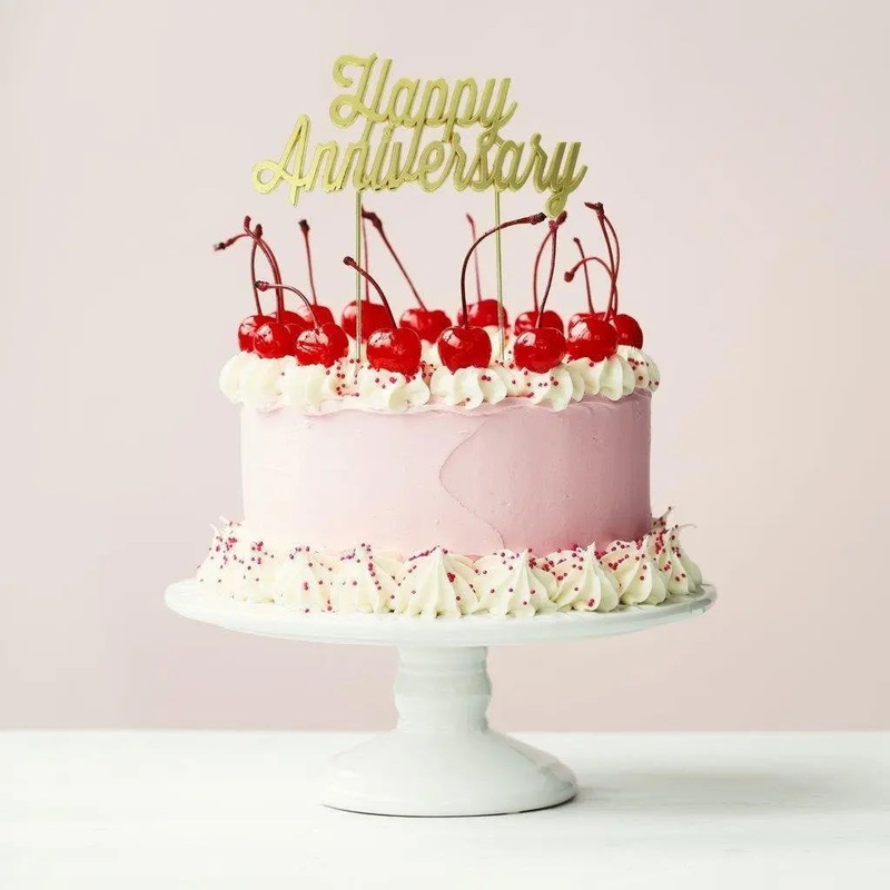 Gold Plated Happy Anniversary Cake Topper