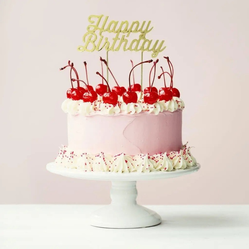 Gold Plated Happy Birthday Cake Topper