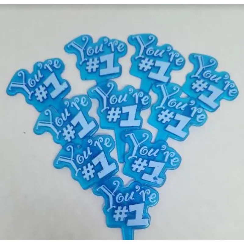 Reusable "You're Number 1" Blue Cupcake Toppers - 10 Pkt
