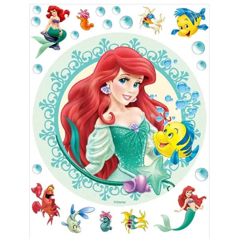 The Little Mermaid Ariel & Flounder Edible Cake Image with FREE Edible Icons