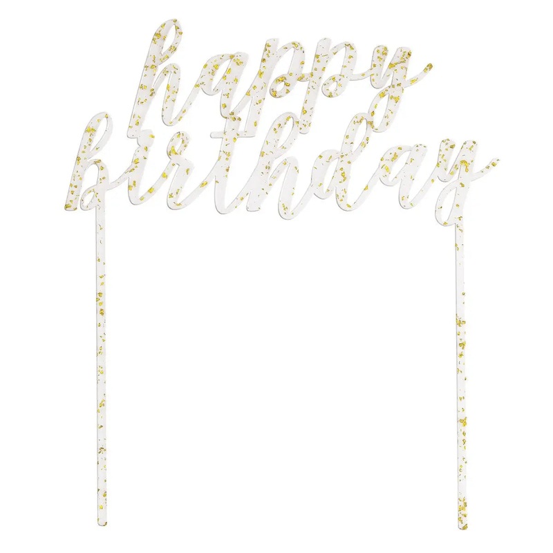 Acrylic Gold Fleck Happy Birthday Cake Topper