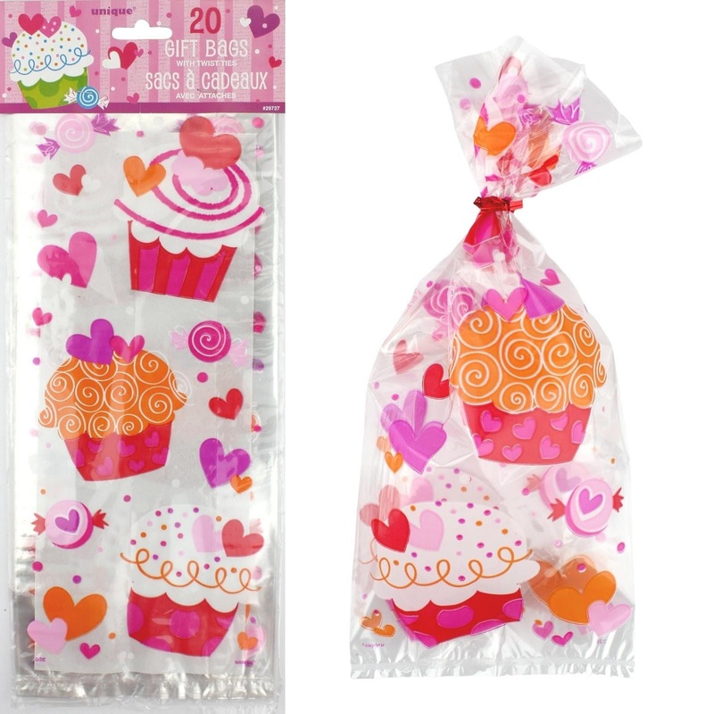 Cupcake Hearts Cello Bags - 20 Pkt