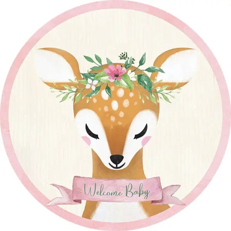 Deer Little One Welcome Baby Woodland Edible Cake Image