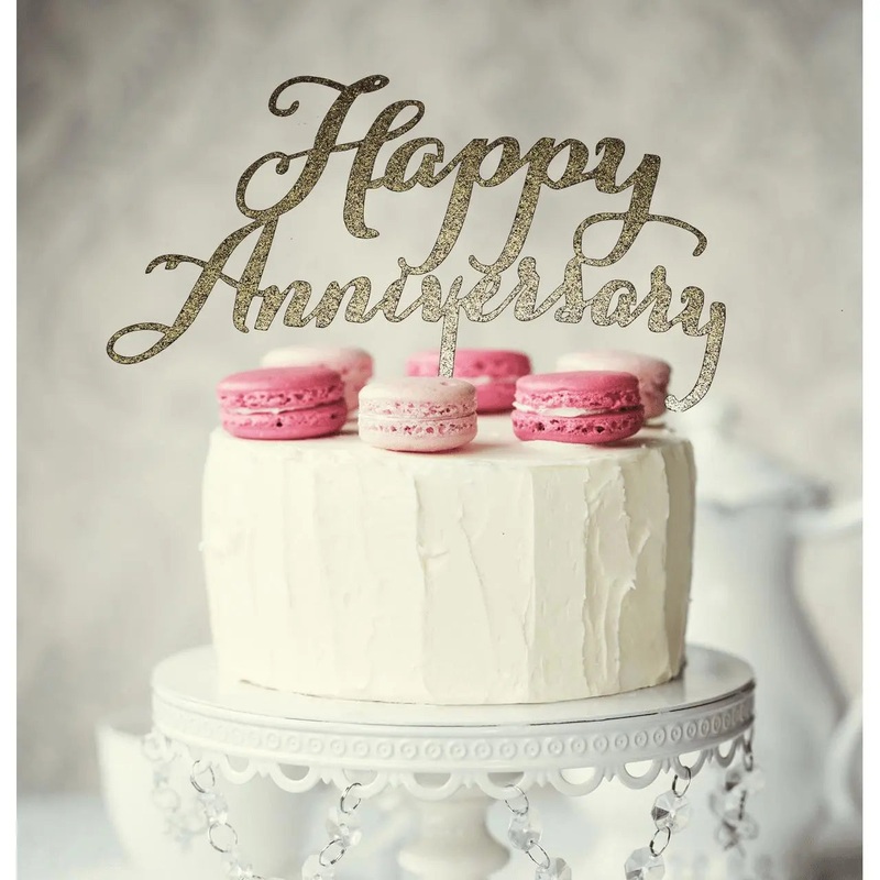 Gold Glitter Happy Anniversary Cake Topper