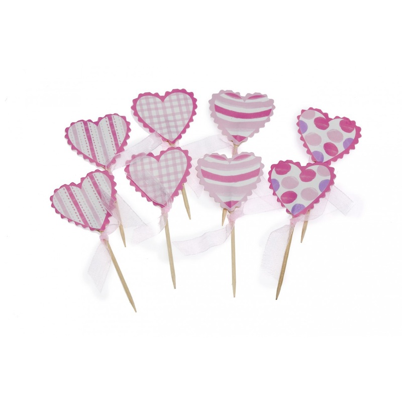 Pink Hearts Cupcake Toppers