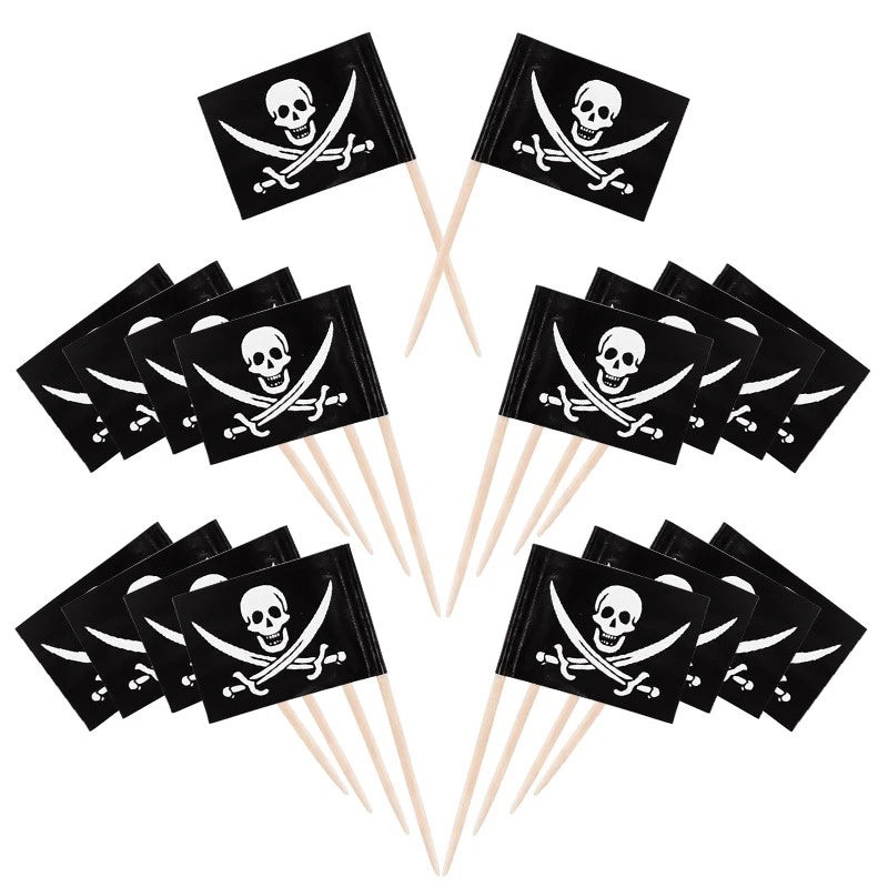 Pirate Flag Cupcake Toppers - 25 Pkt