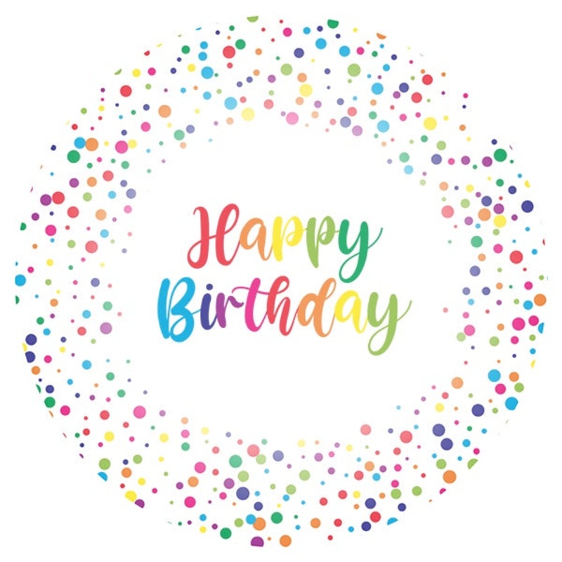 Rainbow Confetti Happy Birthday Edible Cake Image
