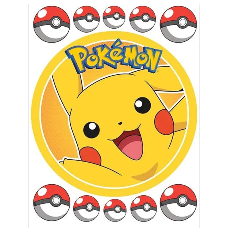 Pikachu Edible Cake Image with FREE Edible Icons
