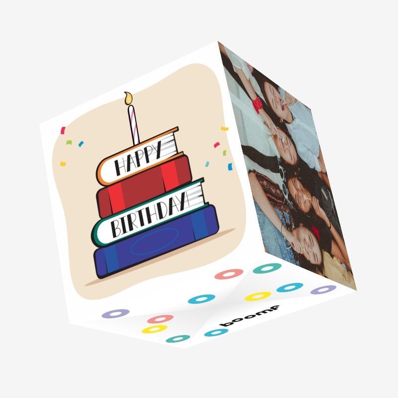 Book Cake Happy Birthday Confetti-exploding Greetings Card