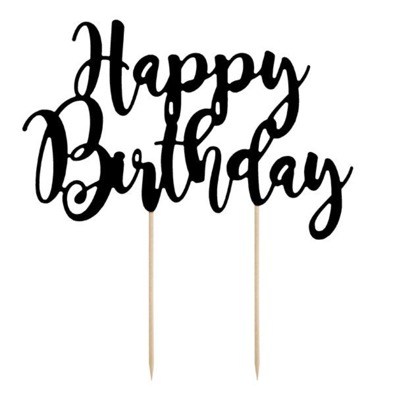 Cake Topper - Happy Birthday - Black