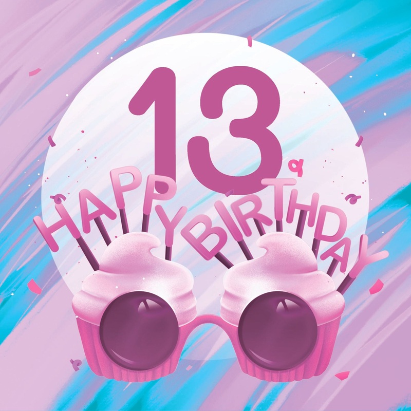 Happy 13th Birthday Cupcake Glasses Card