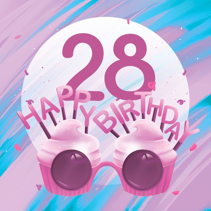 Happy 28th Birthday Cupcake Glasses Card