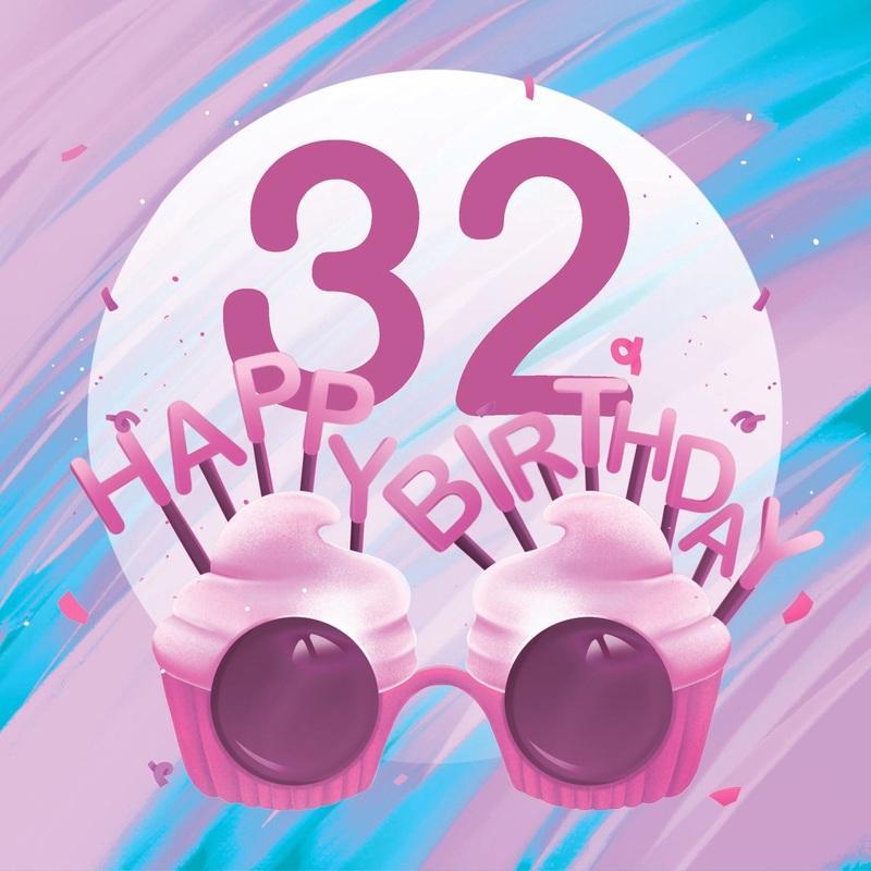 Happy 32nd Birthday Cupcake Glasses Card
