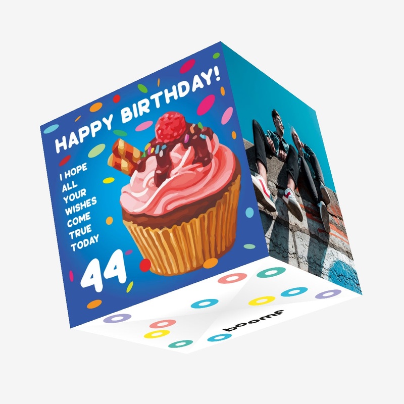 Happy 44th Birthday Cupcake Confetti-exploding Greetings Card