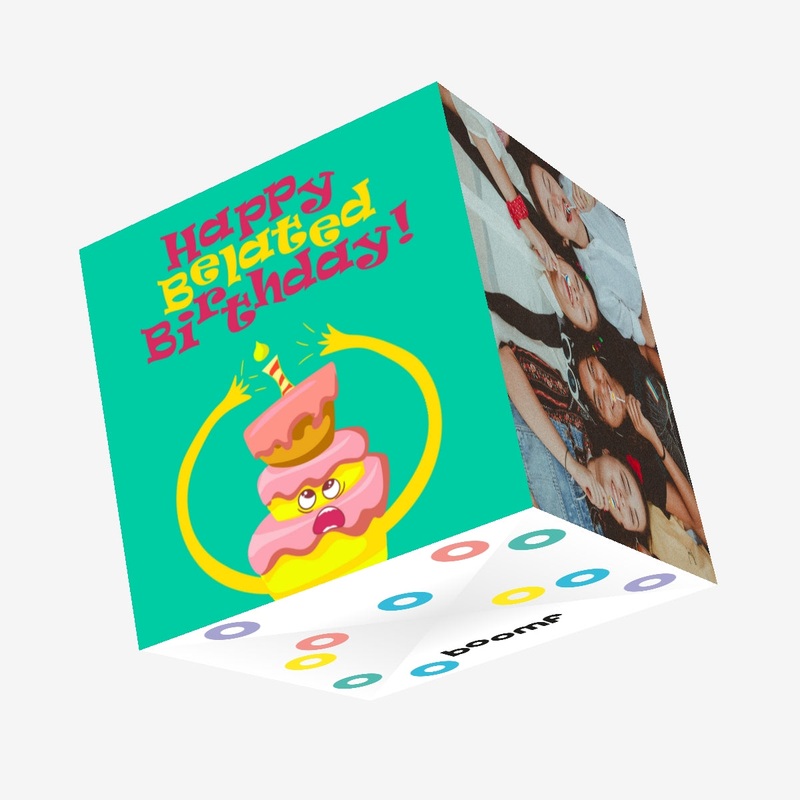 Happy Belated Birthday Funny Cake Confetti-exploding Greetings Card