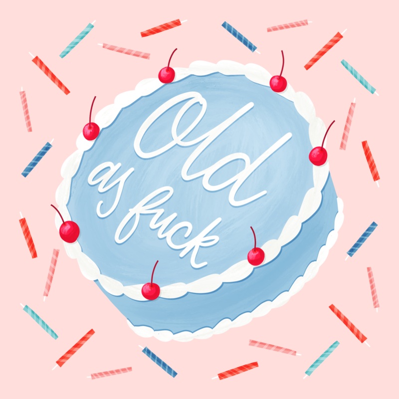 Old As Fuck Blue Cake Birthday Card