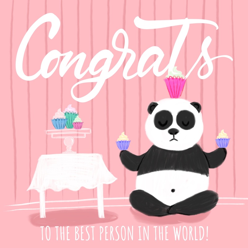 Pink Background Panda With Cupcakes Congrats Best Person