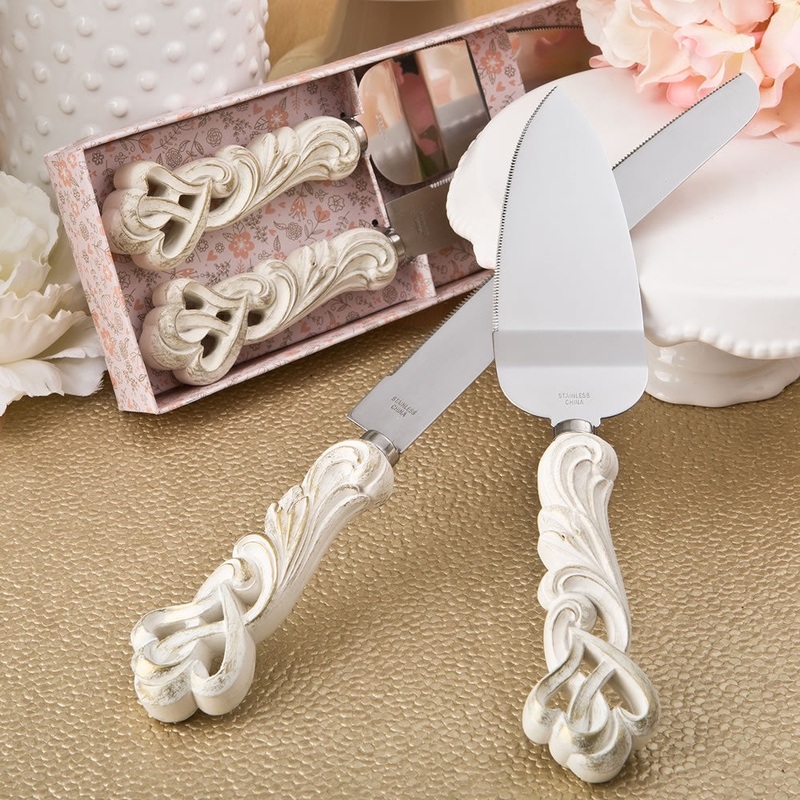 Vintage Double Heart Design Knife And Cake Server