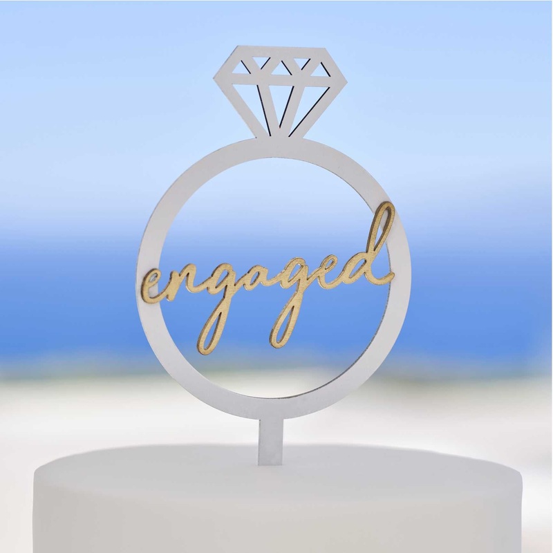 Wooden Engagement Ring Cake Topper