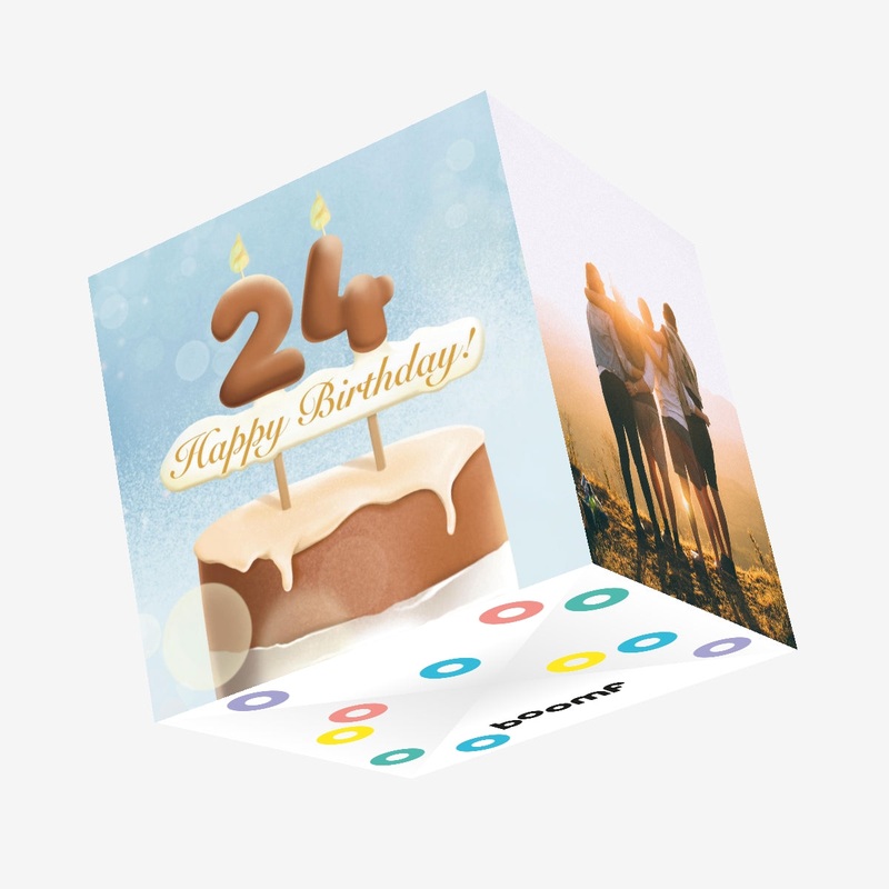 24th Happy Birthday Cake Confetti-exploding Greetings Card