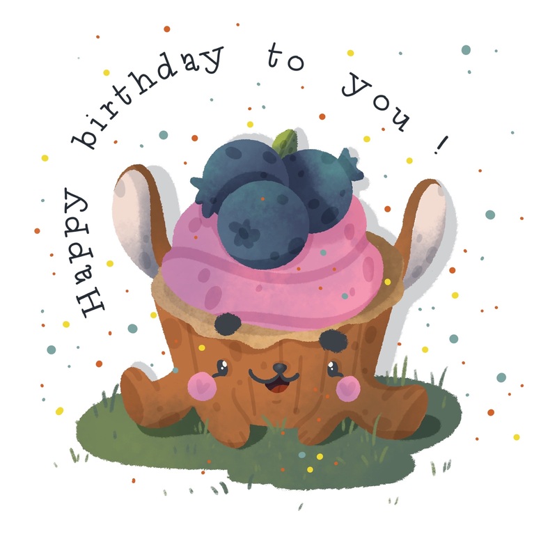 Blueberry Cupcake Happy Birthday Card