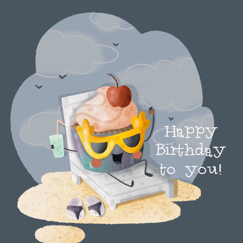 Chilling Cupcake Happy Birthday Card