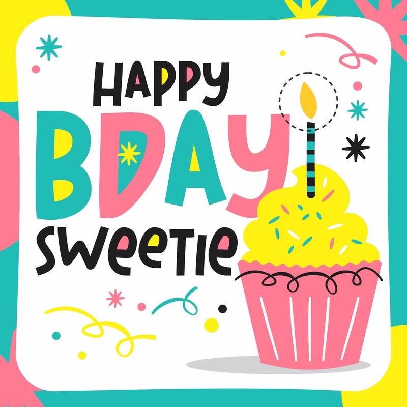Cute Colorful Cupcake Happy Birthday Sweetie