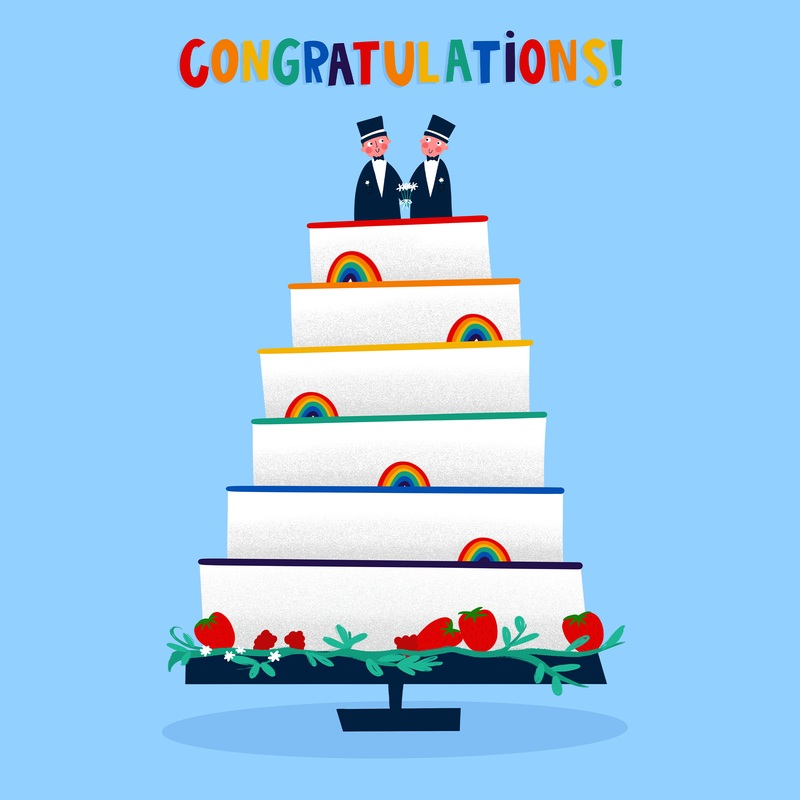 Gay Couple Wedding Cake Congratulations Card