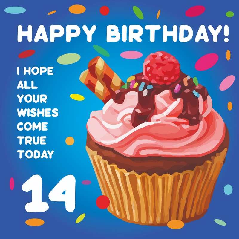 Happy 14th Birthday Cupcake Card